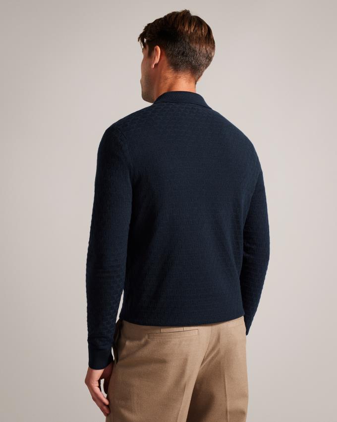 Polo Ted Baker Long Sleeve Knitted Bleu Marine Homme | BUV-29223441